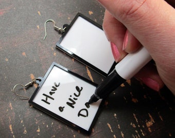 Message Board Dangle Earrings, Large Interactive Protest Resist DIY Artist Statement Jewelry