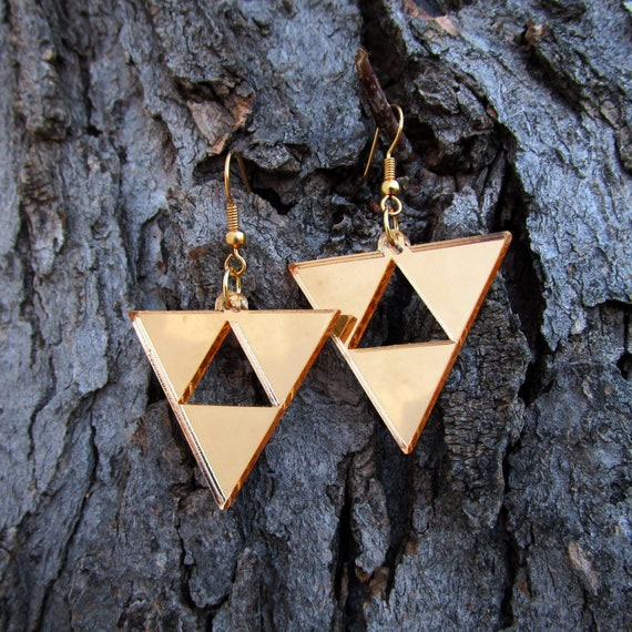 Zelda Gold Heart Container Acrylic Earrings - Engraved Mirror Game Laser Cut Dangle Stud Statement Jewelry Jewellery