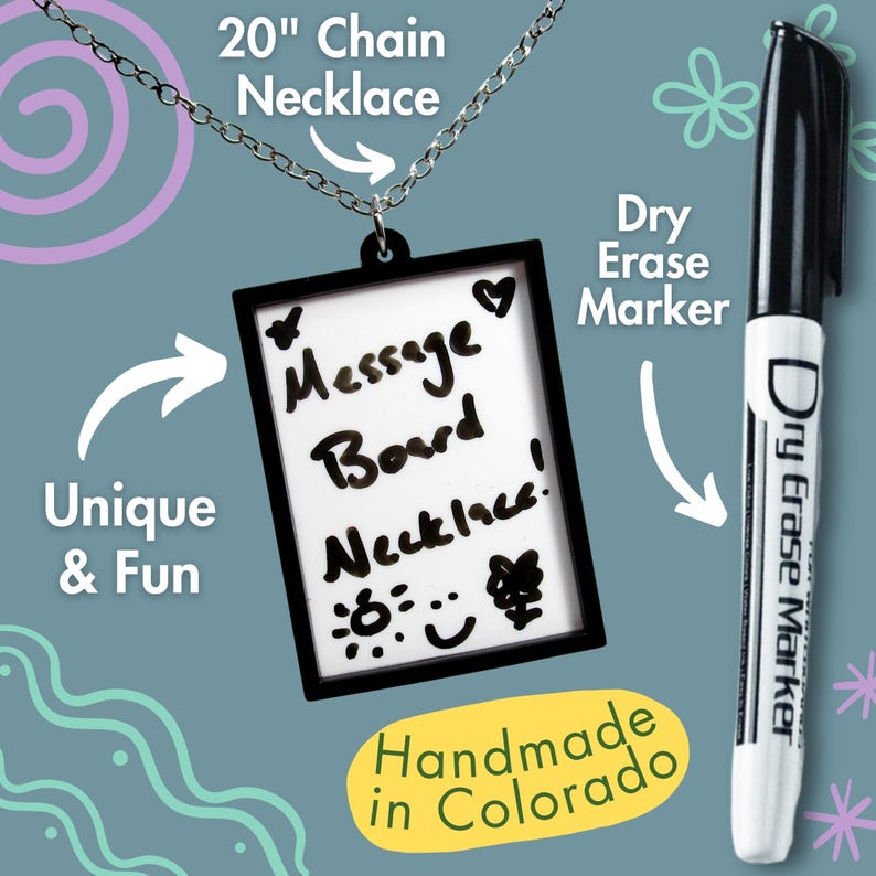 Protest Art Board Pendant Necklace, Large Dry Erase Message DIY Artist Statement Jewelry image 3