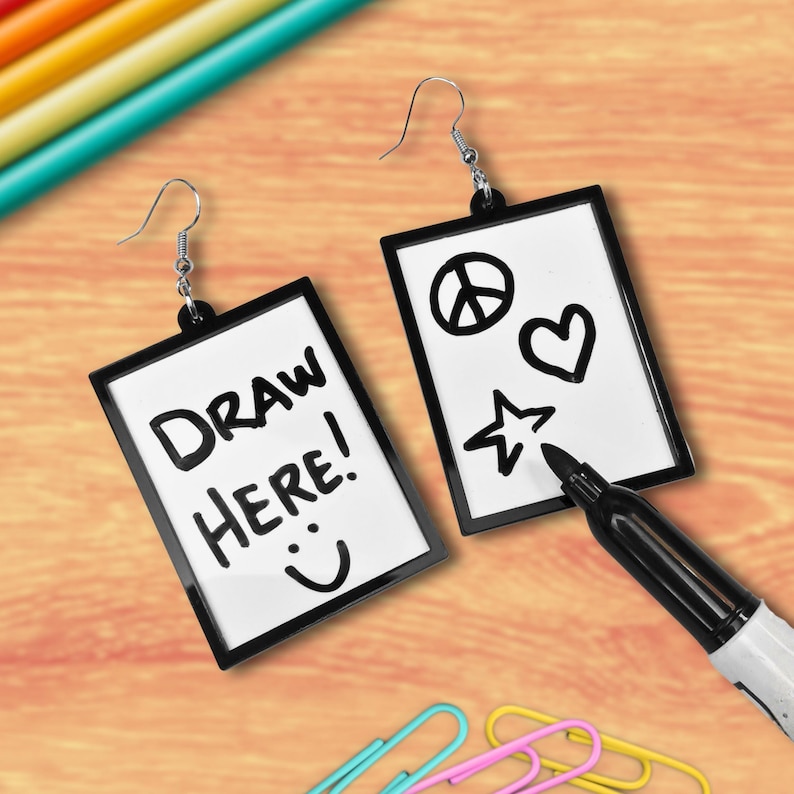 Message Board Dangle Earrings, Large Interactive Protest Resist DIY Artist Statement Jewelry image 2