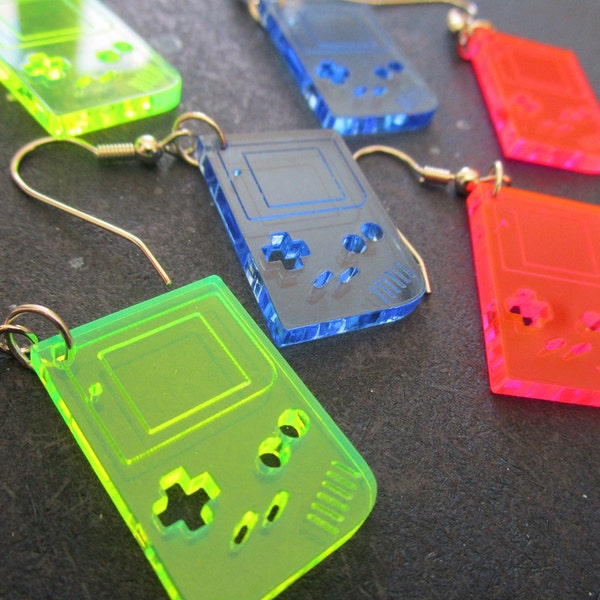 Retro Handheld Video Game Neon Dangle Earrings - Choose Color - Pink, Green & Blue 80s 90s Party Earrings - Rave Glow Jewelry