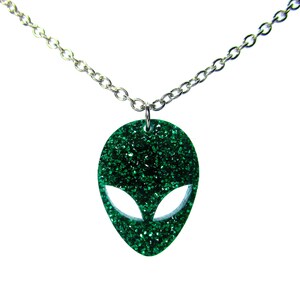 Green Glitter Big Eye Alien Pendant Necklace, Outer Space Galaxy Jewelry, Gift for Space Girls image 3