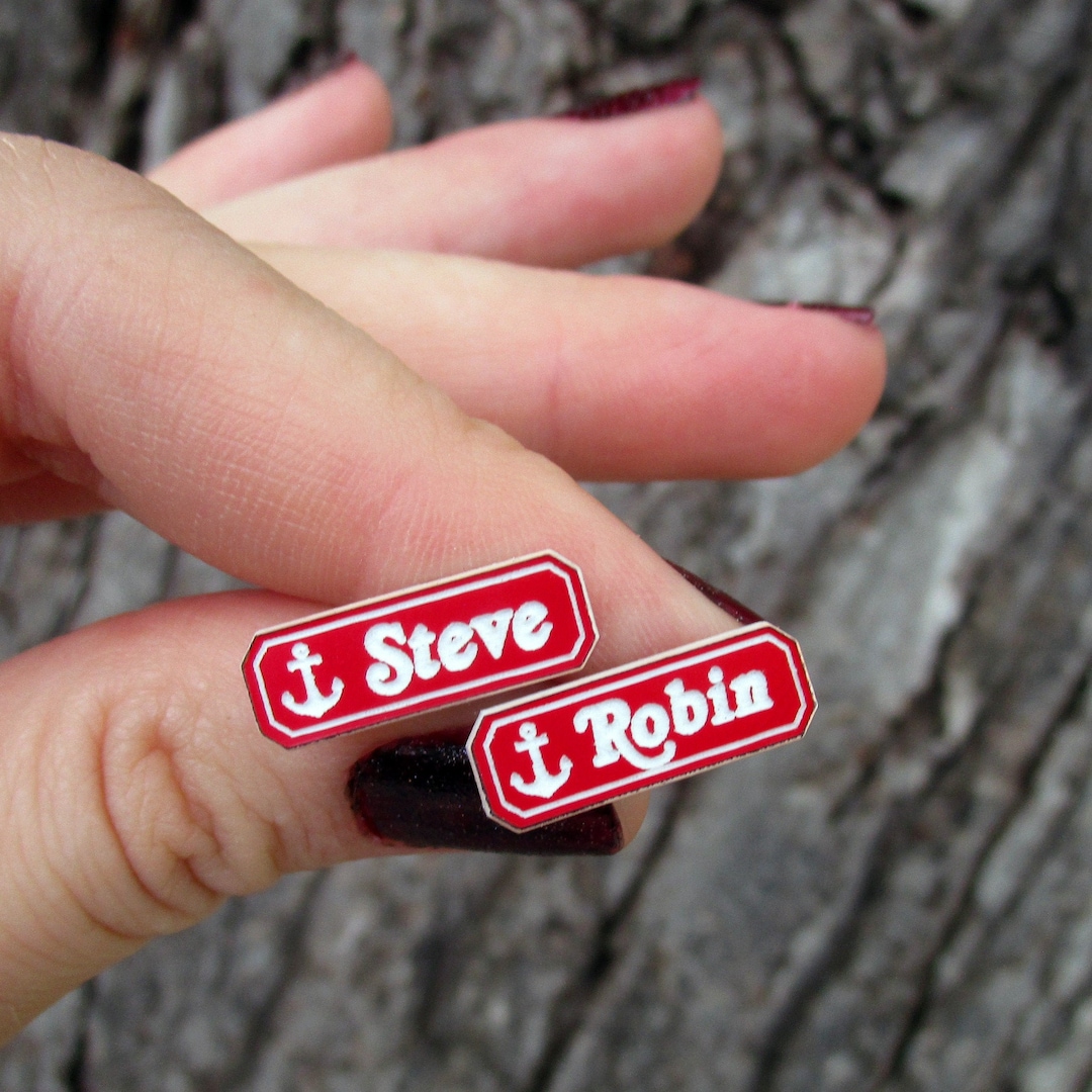 Steve & Robin Scoops Ahoy Name Badge Stud Earrings, Stranger Things Fan
