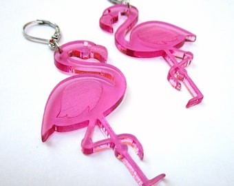 Grote roze flamingo-oorbellen met hendelsluitingen, Hula Luau Summer-hangoorbellen, John Waters Flamingo Decora Harajuku Statement-oorbellen