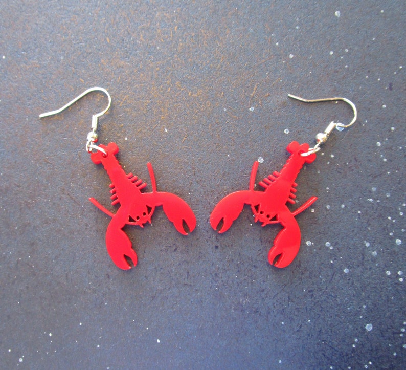 Red Lobster Earrings Summer Sea Life Ocean Crustacean Etsy