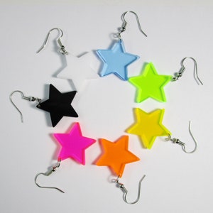 Neon Colors, White or Black Star Pendant Nickel Free Dangle Earrings, Cheap Inexpensive Rave Jewelry image 3