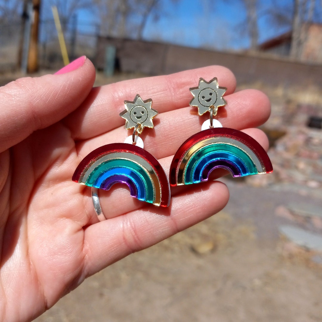 Rainbow earrings etsy deals
