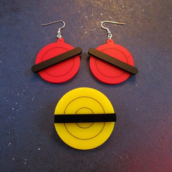 Animated Jubilee Earrings and Brooch, Jubilee Cosplay Set Accessories, Red, Black, Yellow TV Show