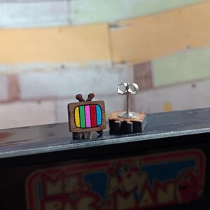 Little Retro CRT TV Color Test Bars Wood Stud Earrings