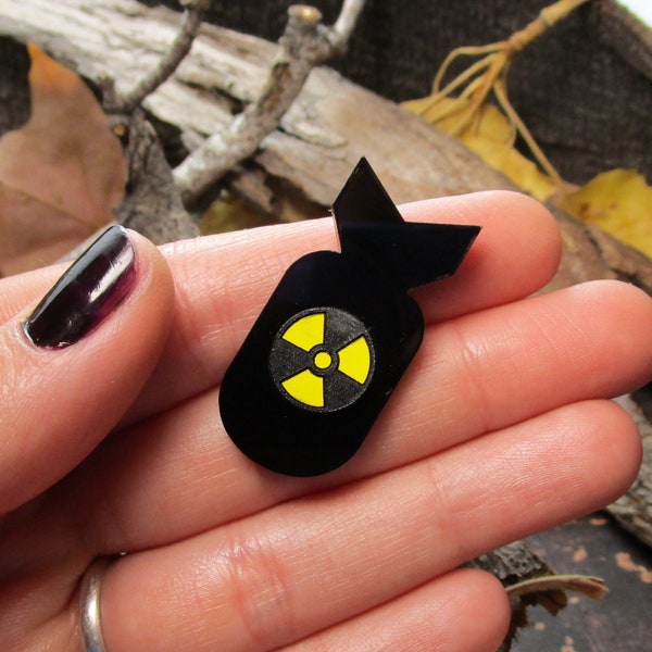 Atomic Nuclear Radioactive Bomb Pin Brooch, Fallout A Bomb Accessory, Nuclear Goth Jewelry