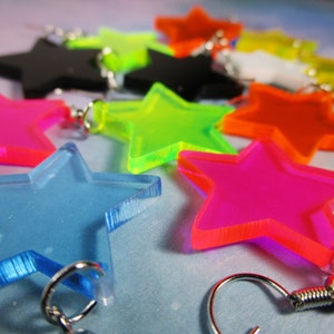 Neon Colors, White or Black Star Pendant Nickel Free Dangle Earrings, Cheap Inexpensive Rave Jewelry image 2