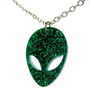 Green Glitter Big Eye Alien Pendant Necklace, Outer Space Galaxy Jewelry, Gift for Space Girls image 5