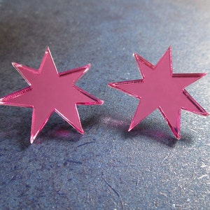 Shiny Pink Star Jem Costume Earrings, 80s Holograms Cosplay Stud Earrings Jewelry image 3