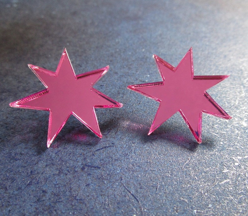 Shiny Pink Star Jem Costume Earrings, 80s Holograms Cosplay Stud Earrings Jewelry image 3