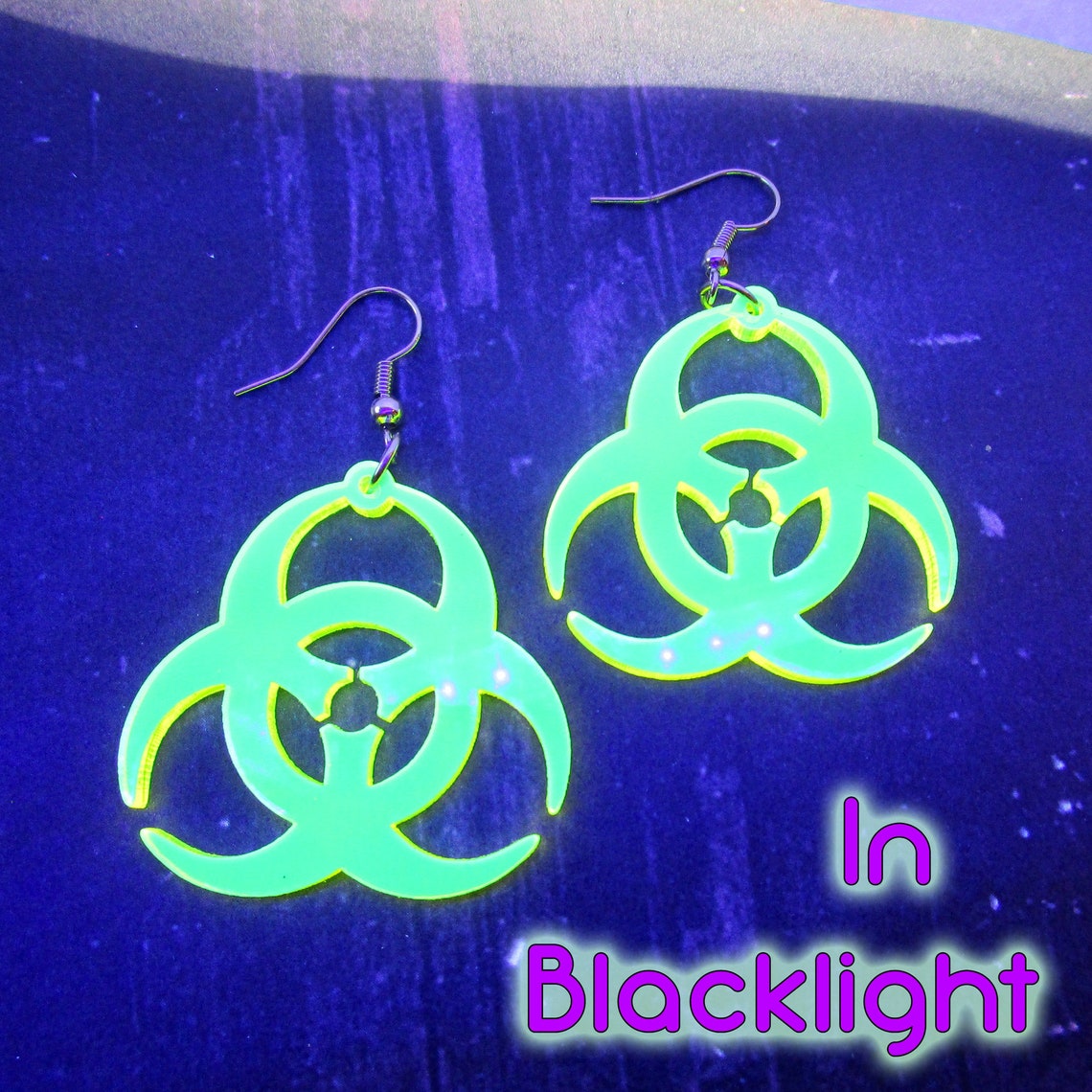 Biohazard Symbol Rave Neon Yellow Biohazard Symbol Pendant Dangle Earrings, Zombie Outbreak ...