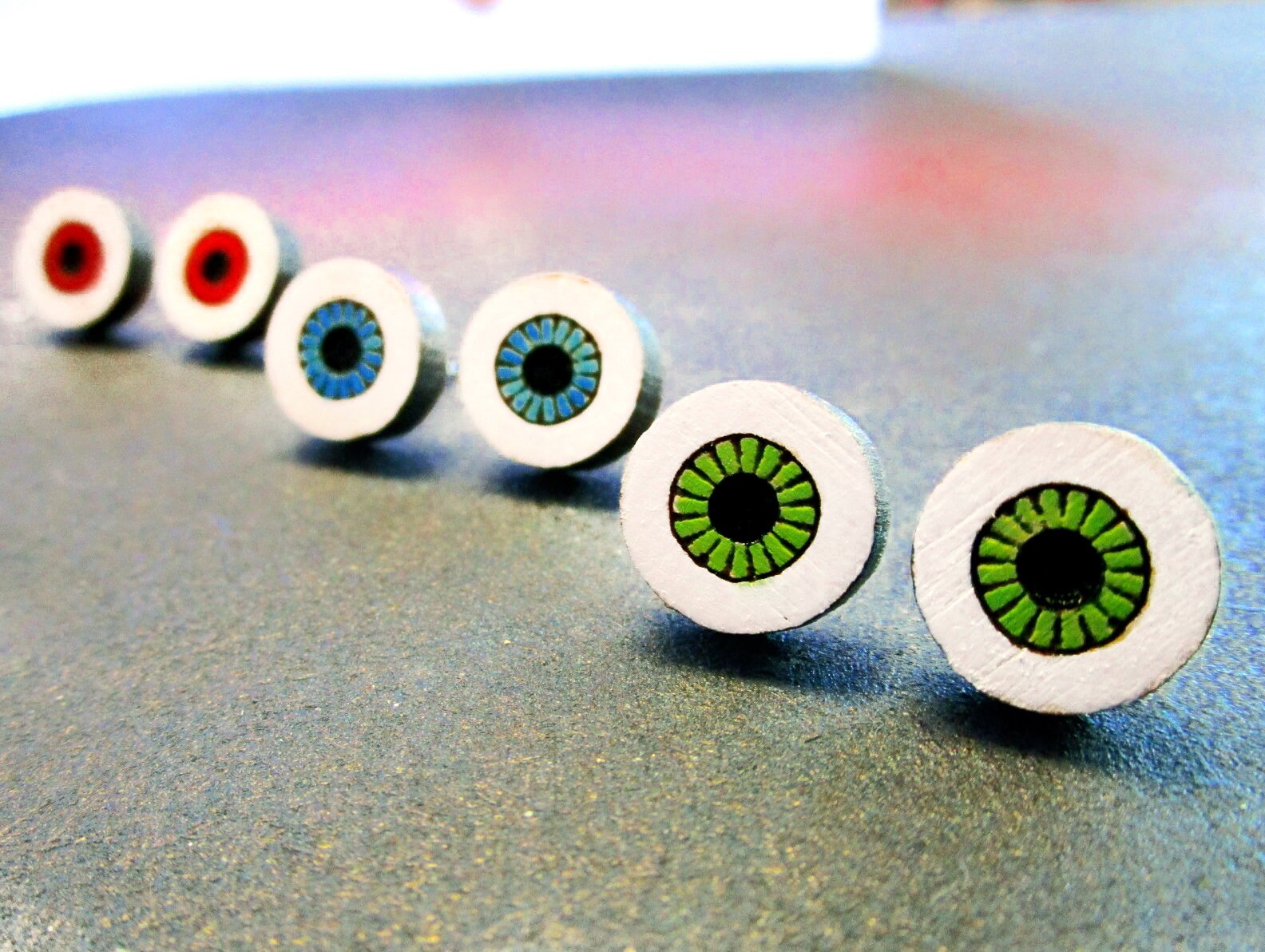 Evil Eye Eyeball Stud Earrings Goth Red Eye Ball Jewelry Clip Ons Hypoallergenic
