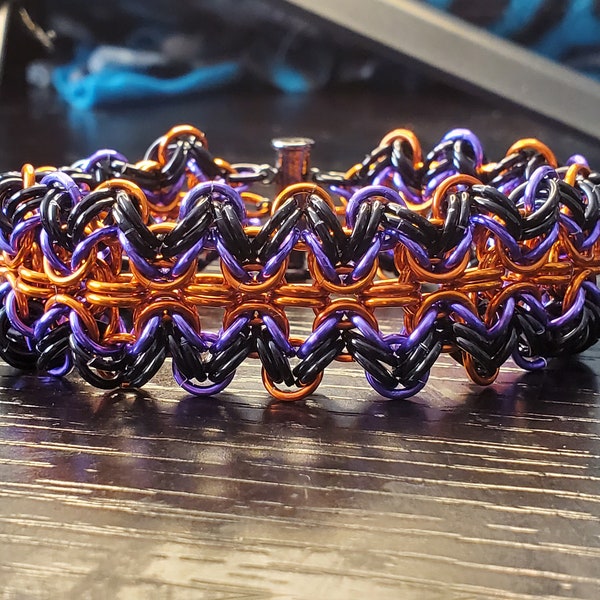 Halloween RicRac Cuff Bracelet purple orange black