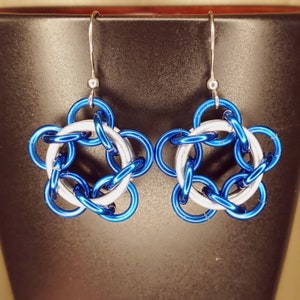 Star Flower Dangle Earrings Navy Blue