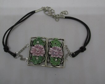 Leather and Floral Bracelet