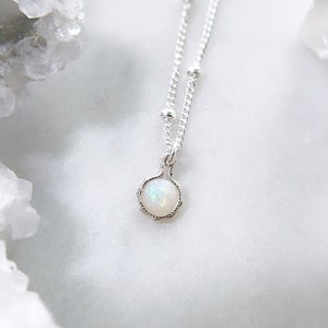 Genuine Australian Opal Necklace, white opal gemstone jewellery, Dainty October birthstone pendant charm, Personalised gift for mum image 4