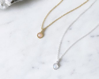 June birth stone necklace, Peach Moonstone pink gemstone charm pendant, Dainty delicate gold necklace, Personalised birthstone jewelry gift