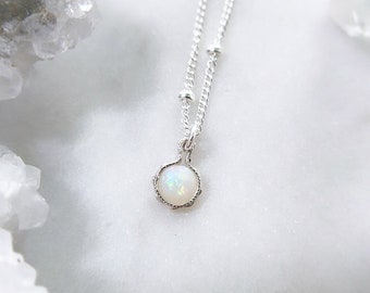 Silver Australian Opal Necklace, October birthstone charm, White opal gemstone pendant jewelry, Shop dainty Australia jewellery gift