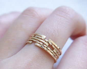 5 Thin Fine Gold Ring Bands, Dainty Gold Rings, Delicate Gold Midi Stacker Rings, Minimalist Hammered Ring Band set, Australia Shop