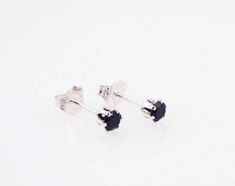 Black Spinel Stud Earrings, Gemstone Earrings, cartilage piercing, cartilage stud, 3mm stud, black stud