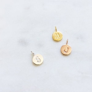 Initial Charm Pendant Personalised Gold letter disc tag Silver Custom engraved necklace Charm alphabet jewellery Monogram Necklace Gift