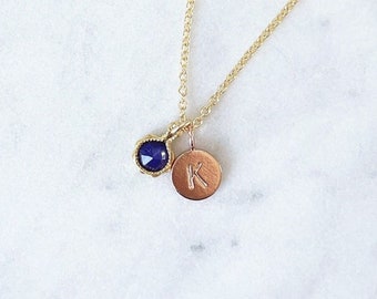 Gold Personalised Necklace, Dainty Blue Sapphire Necklace, September Birthstone round gemstone pendant necklace, Australian handmade jewelry