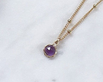 Natural Amethyst Necklace Dainty February Birthstone Charm Necklace Round Purple Amethyst gemstone pendant Custom Minimalist Jewelry for her