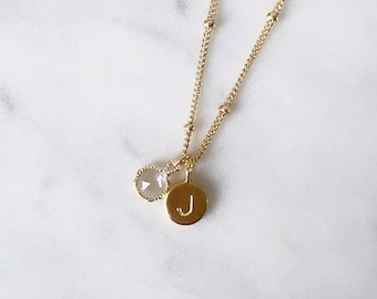 Minimalist April birthstone necklace for gift Personalised charm necklace White topaz gemstone pendant jewellery Handmade Australian gift