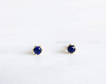 Tiny blue Sapphire stud earrings Petite bridal blue earrings 2mm September birthstone studs Gemstone cartilage stud wedding jewellery gift