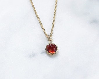 Red Garnet Gemstone Pendant Necklace, Round red crystal charm, Dainty minimalist January Birthstone Jewelry, Australia seller Capricorn gift