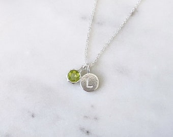 Peridot August Birthstone Necklace, Personalised Letter initial gemstone necklace, Australian made jewellery, Custom Necklace Gift for mum