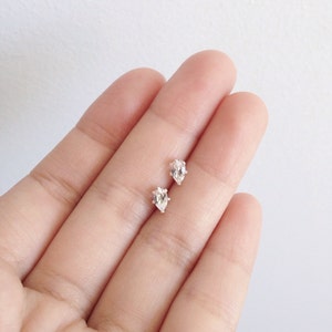 Dainty teardrop gemstone studs Tiny pear white topaz fine jewelry gift Mini clear gemstone stud earrings April birthstone crystal studs