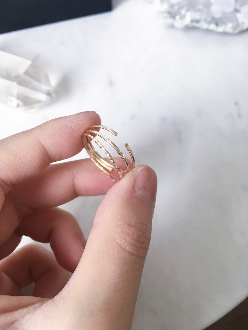 5 Thin Gold Rings, Fine gold bands, Dainty rings, Delicate Gold Midi Ring, Stacking Ring, Minimalist Hammered Gold Ring set, Australia Shop image 4