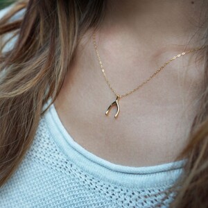 Gold Wishbone Charm Necklace Layered Gold filled Necklace for women Minimalist good luck charm pendant chain Dainty fine jewelry friend gift image 3