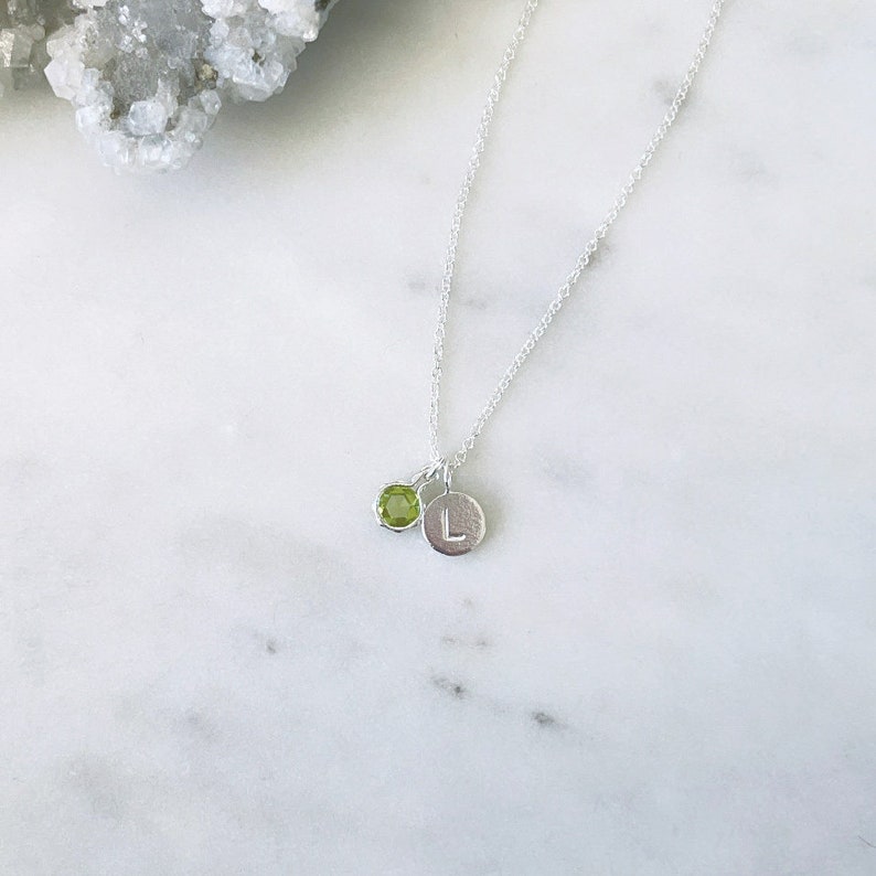 Peridot Birthstone Necklace Personalised Letter August gemstone Dainty jewelry Australia made initial custom Necklace Gift for mum image 3