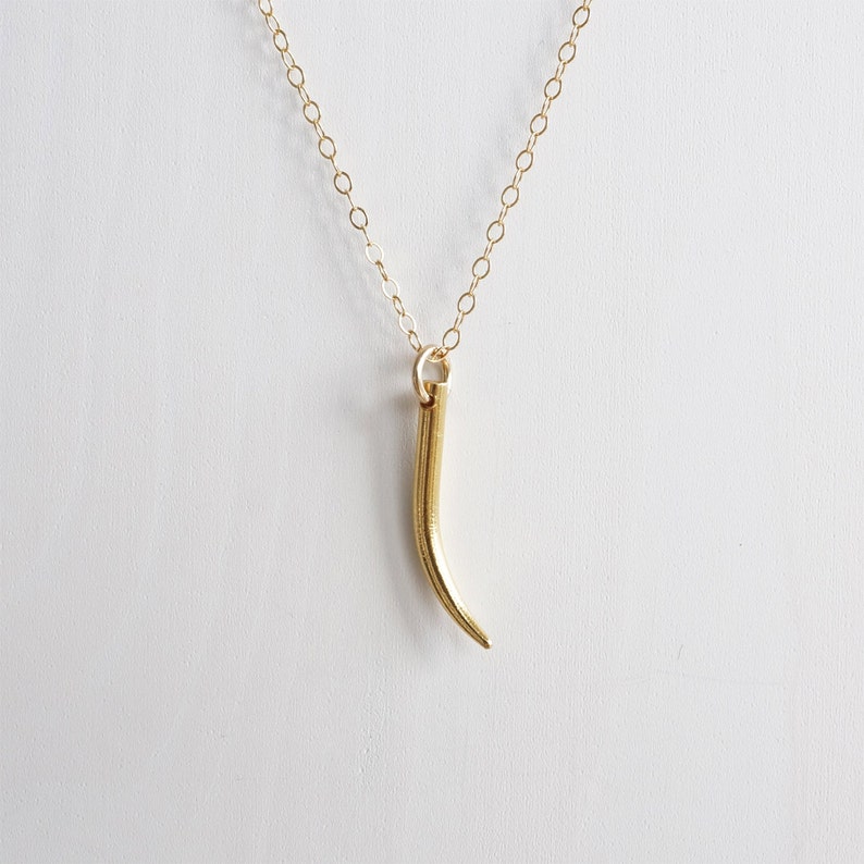 Gold spike necklace Brave necklace J necklace Courage Protection necklace strength jewellery Customised necklace Gold Tusk Necklace