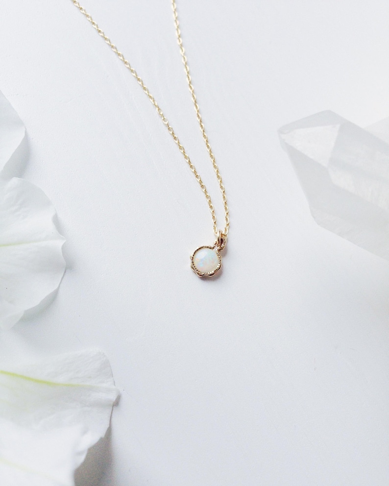 Genuine Australian Opal Necklace, white opal gemstone jewellery, Dainty October birthstone pendant charm, Personalised gift for mum image 1