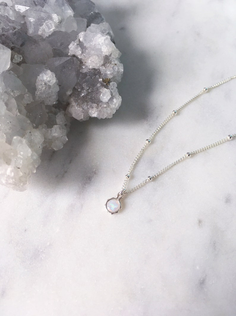 Genuine Australian Opal Necklace, white opal gemstone jewellery, Dainty October birthstone pendant charm, Personalised gift for mum image 6