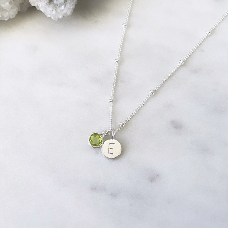 Peridot Birthstone Necklace Personalised Letter August gemstone Dainty jewelry Australia made initial custom Necklace Gift for mum image 2