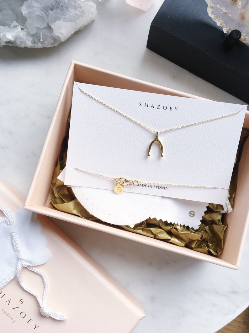 Gold Wishbone Charm Necklace Layered Gold filled Necklace for women Minimalist good luck charm pendant chain Dainty fine jewelry friend gift image 1