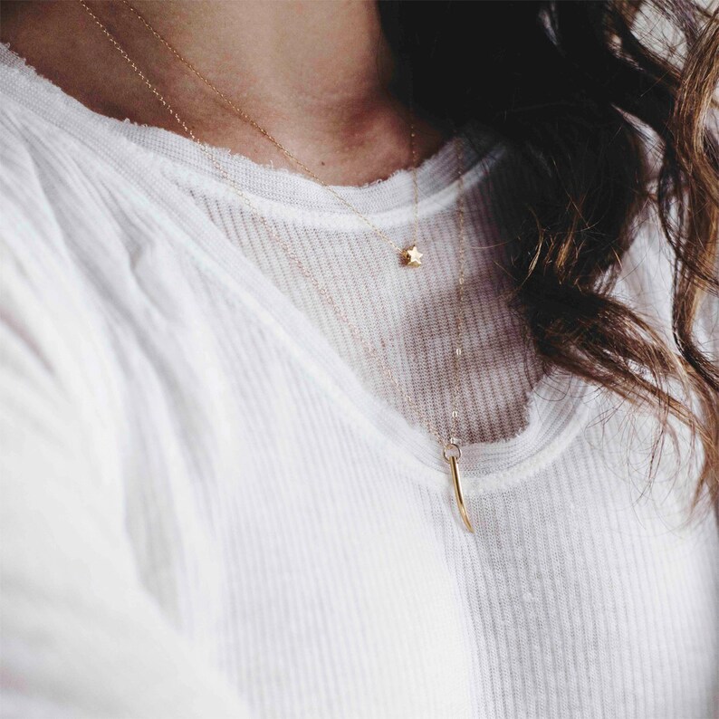 Gold spike necklace Brave necklace J necklace Courage Protection necklace strength jewellery Customised necklace Gold Tusk Necklace