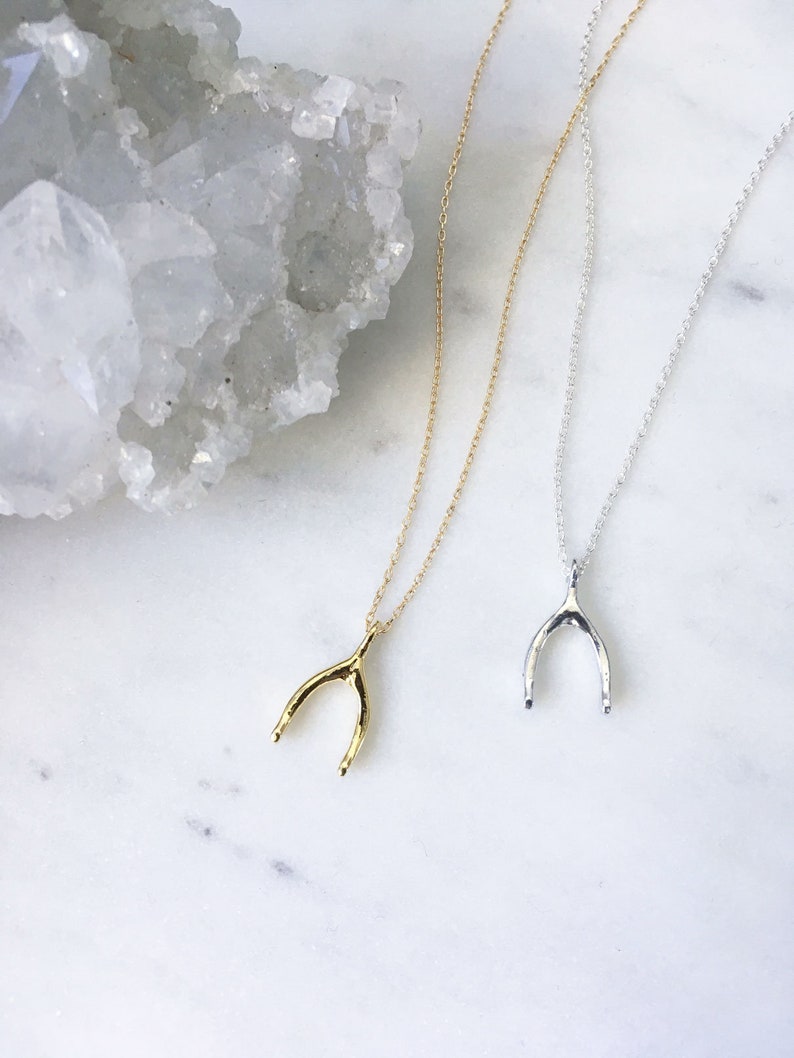 Gold Wishbone Charm Necklace Layered Gold filled Necklace for women Minimalist good luck charm pendant chain Dainty fine jewelry friend gift image 2