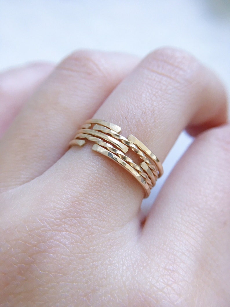 5 Thin Gold Rings, Fine gold bands, Dainty rings, Delicate Gold Midi Ring, Stacking Ring, Minimalist Hammered Gold Ring set, Australia Shop image 1