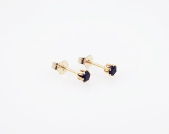 Tiny black spinel round gemstone stud earrings, Dainty black crystal lightweight ear stud, Mini cartilage piercing, Australia jewellery shop
