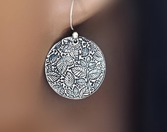Handmade Sterling Silver Botanical Earrings: Metal Clay Jewelry