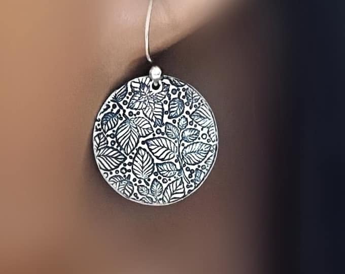Handmade Sterling Silver Botanical Earrings: Metal Clay Jewelry